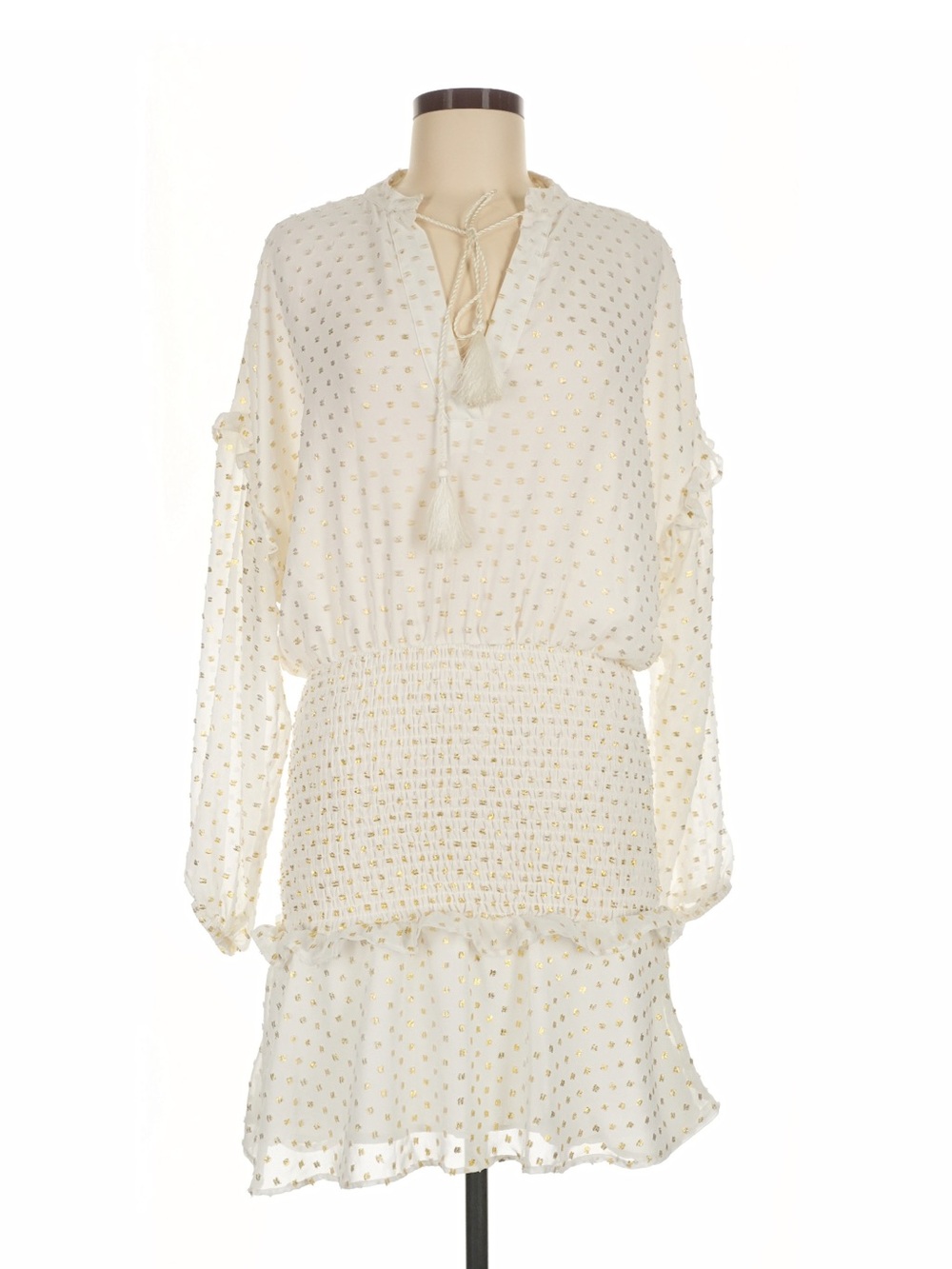 Aqua Womens Leopard Ivory Chiffon Smocked V-Neck Mini Dress NWT